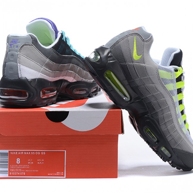 Original Nike Air Max 95 OG QS BLACK SAFETY ORANGE VOLT”彩虹带 810374-078 36-46